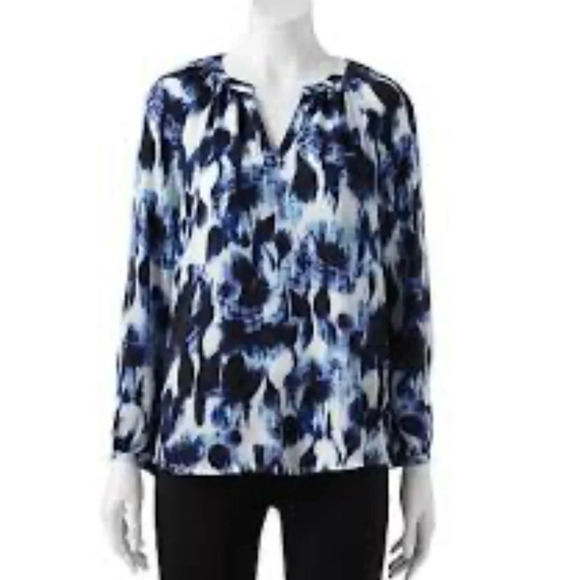 NWT Apt. 9 Blue White Printed Peasant Blouse PS - Picture 1 of 16